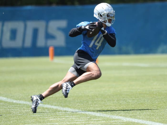 Detroit Lions wide receiver Amon-Ra St. Brown at OTAs
